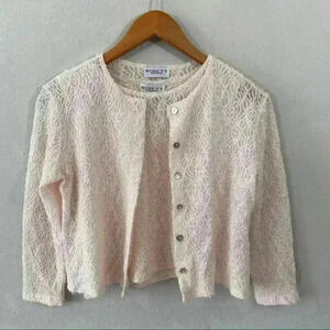 Ninety Petites peach colored crop sweater set